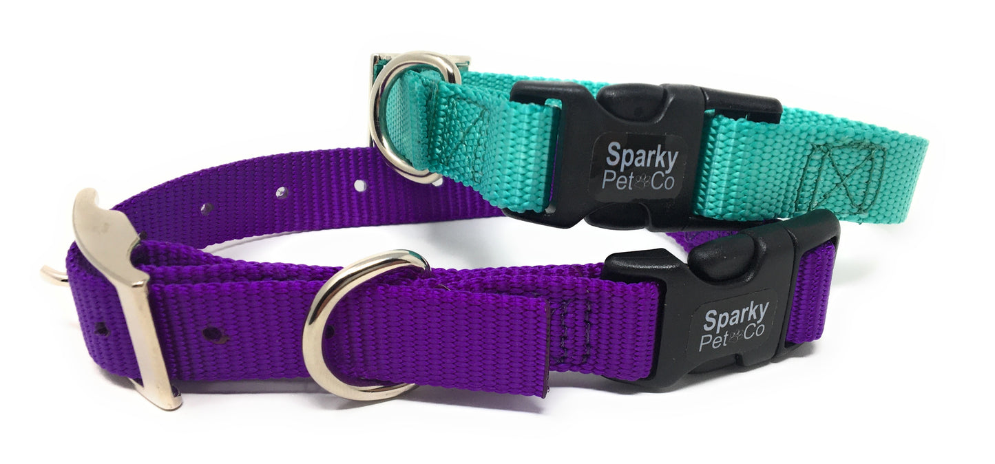 Sparky Pet Co - ECollar Replacement Strap - Double Buckle Dog Collar - Rugged Nylon - Adjustable - D Ring - Quick Release Metal Clasp - for Invisible Fence Systems - 3/4" x 21" - Purple