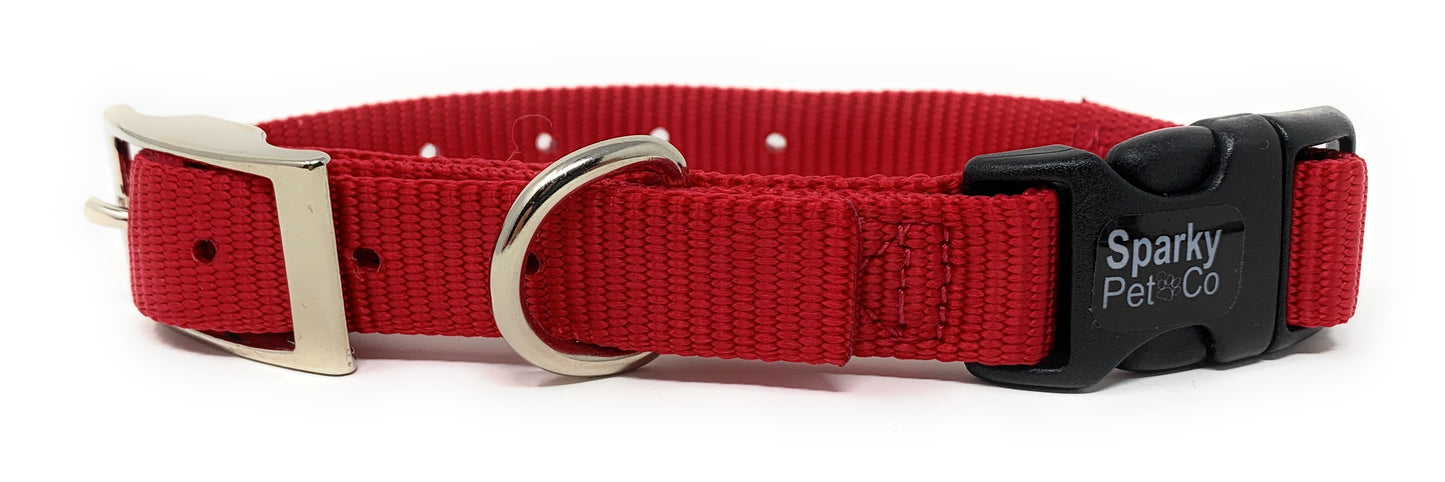 Sparky Pet Co - ECollar Replacement Strap - Easy Release Double Buckle Dog Collar - Rugged Nylon - Adjustable - D Ring - Quick Release Metal Clasp - for Invisible Fence Systems - 3/4" x 24"- Red