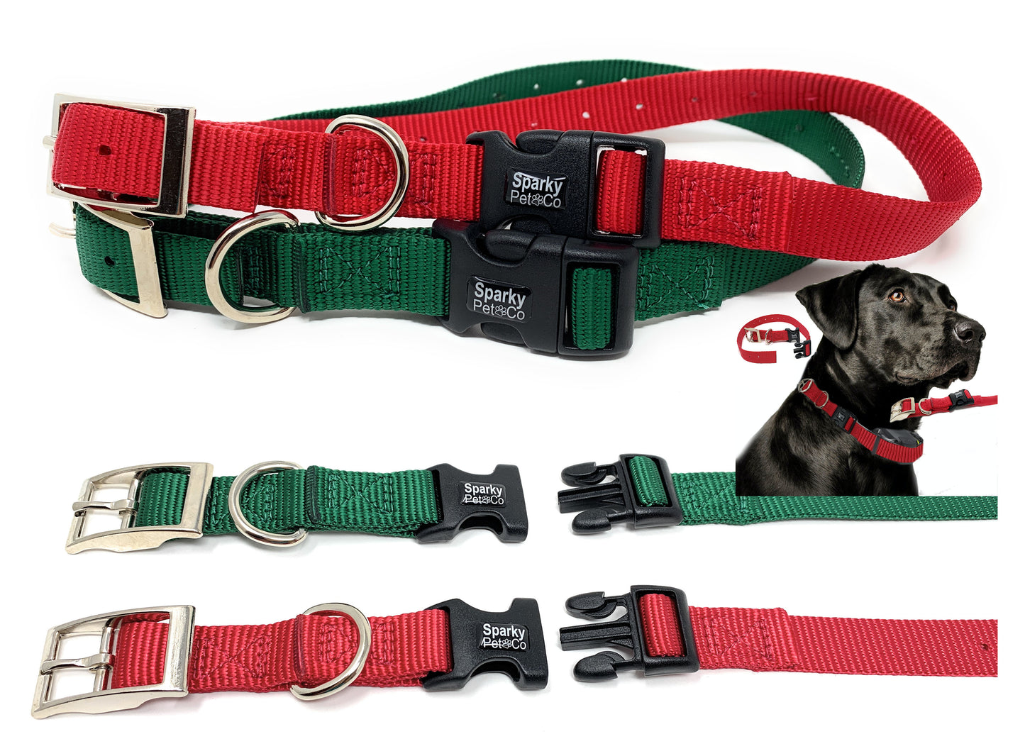 Sparky Pet Co - ECollar Replacement Strap - Easy Release Double Buckle Dog Collar - Rugged Nylon - Adjustable - D Ring - Quick Release Metal Clasp - for Invisible Fence Systems - 3/4" x 24"- Red